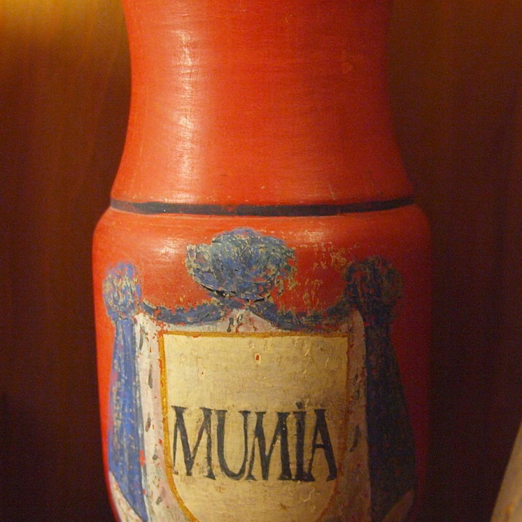 apothecary jar labeled Mumia